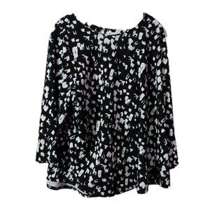 Melloday Womens Knit Blouse White Black Print Size 3X Floral READ
